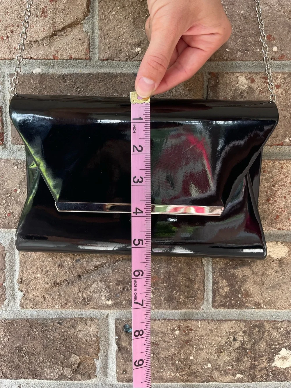Kelly & Katie Black Patent Wristlet Clutch with Silver Accent